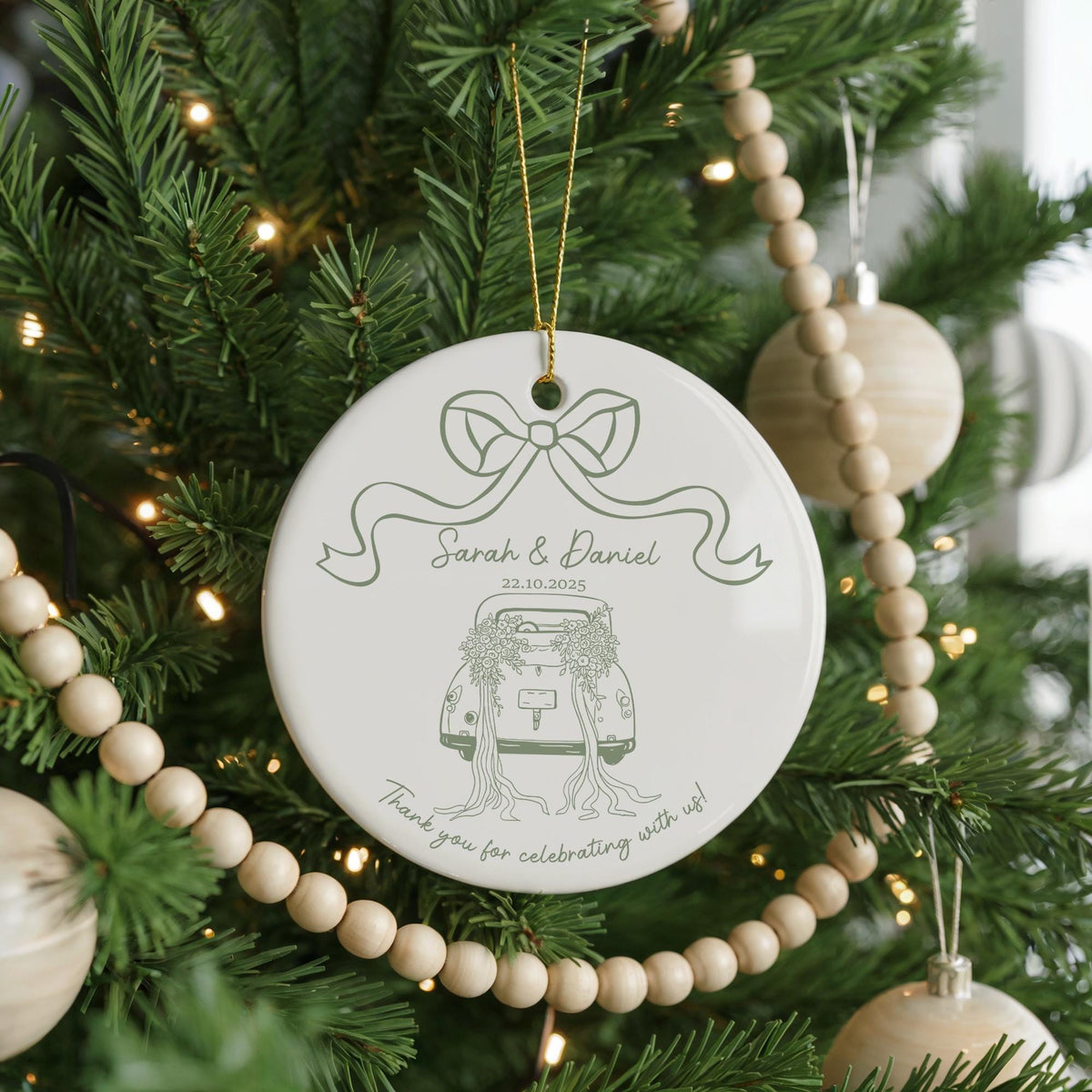 Personalized Ceramic Wedding Ornament, Custom Couple Keepsake