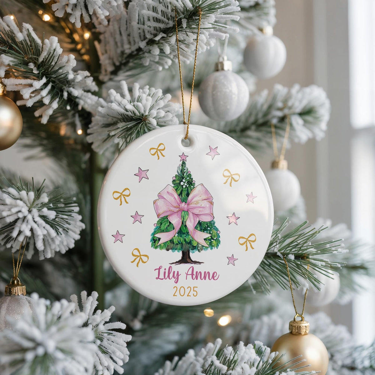 Personalized Baby Girl Ceramic Christmas Ornament, Holiday Keepsake