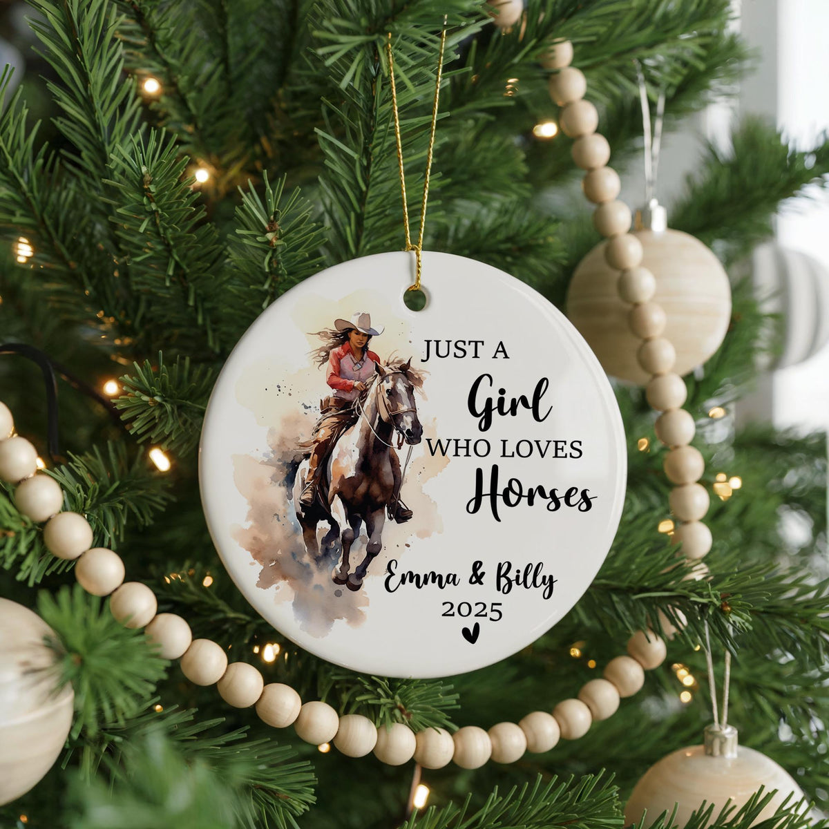 Personalized Horse Lover Ornament, Custom Ceramic Christmas Keepsake