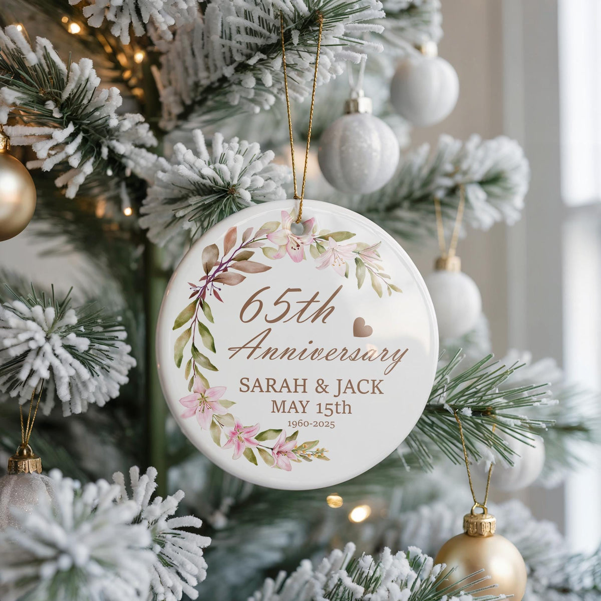 Personalized Anniversary Ornament, Custom Ceramic Keepsake