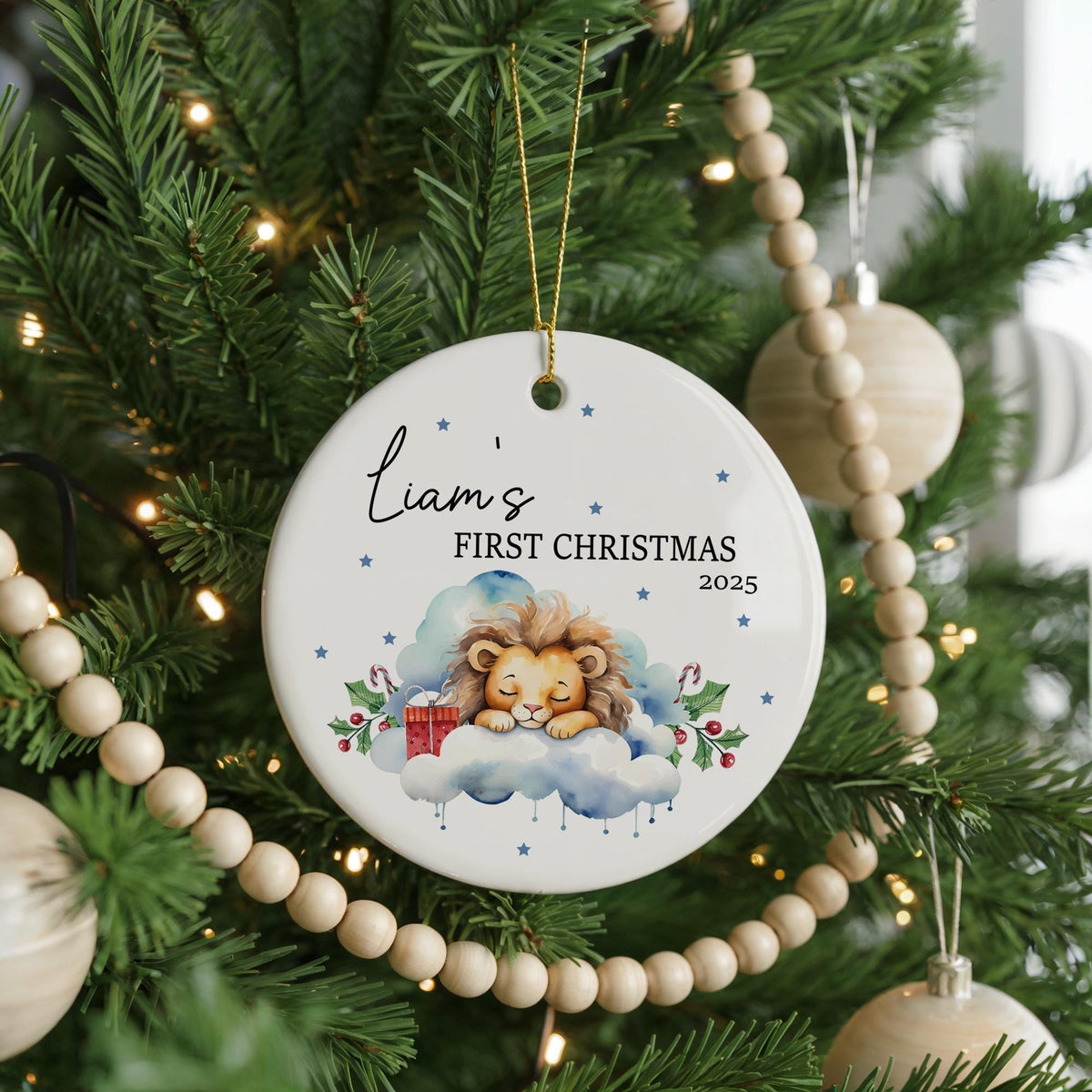 Personalized Baby's First Christmas Ceramic Ornament, Animal Keepsake