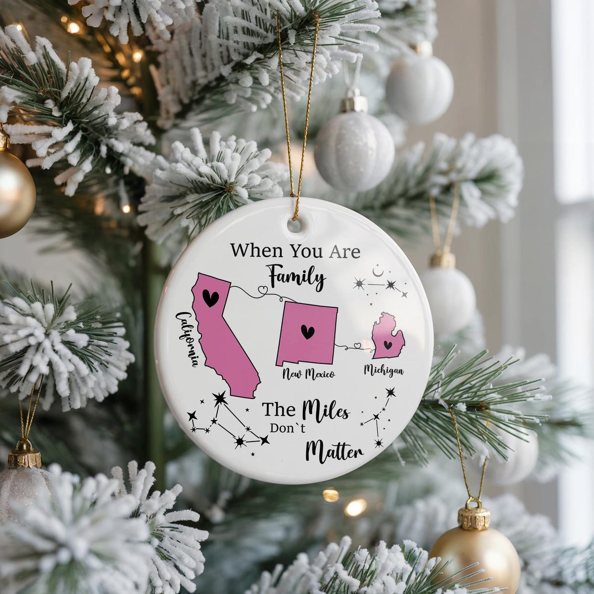 Miles Don’t Matter Keepsake, Personalized Long Distance Ornament, Loved Ones Keepsake, Family Custom Map Ornament, Christmas Ornament Gift