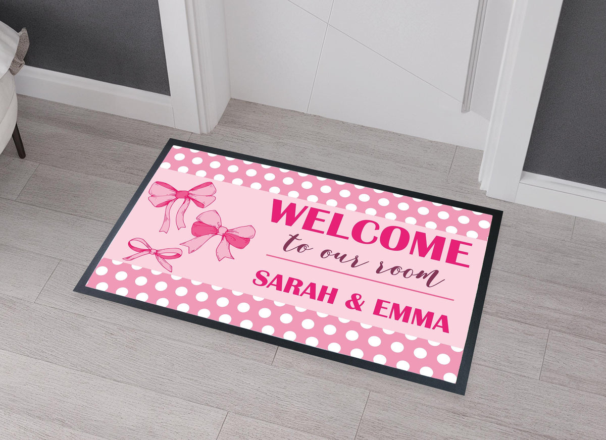 Welcome To Our Room Mat, Cute Pink Coquette Bow Mat, Girls Room Decor