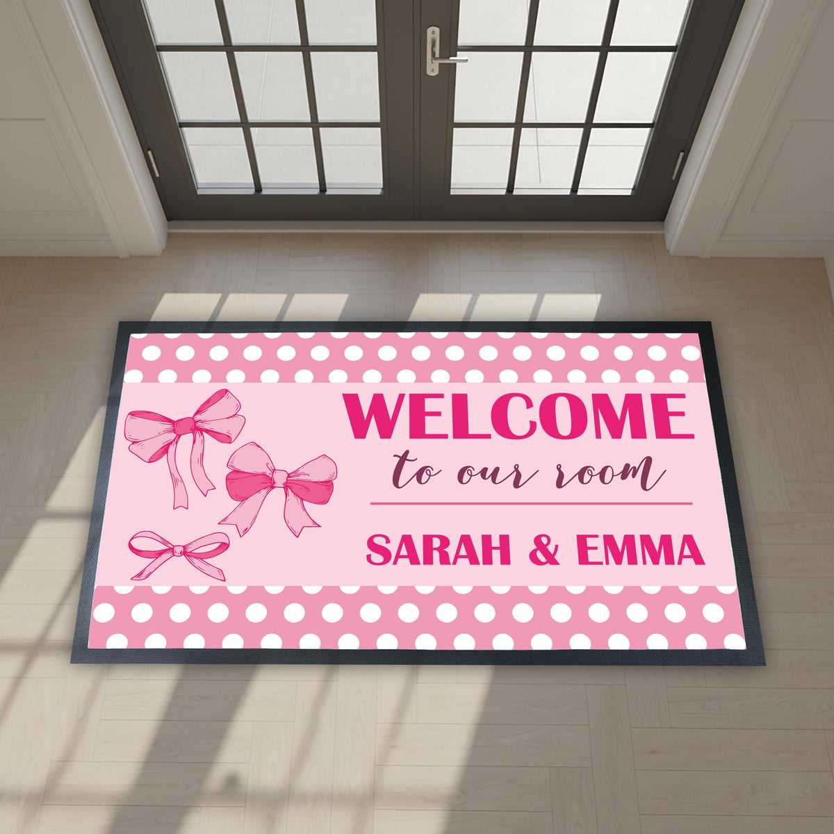 Welcome To Our Room Mat, Cute Pink Coquette Bow Mat, Girls Room Decor