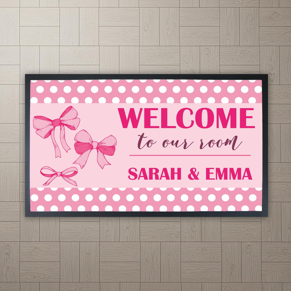 Welcome To Our Room Mat, Cute Pink Coquette Bow Mat, Girls Room Decor