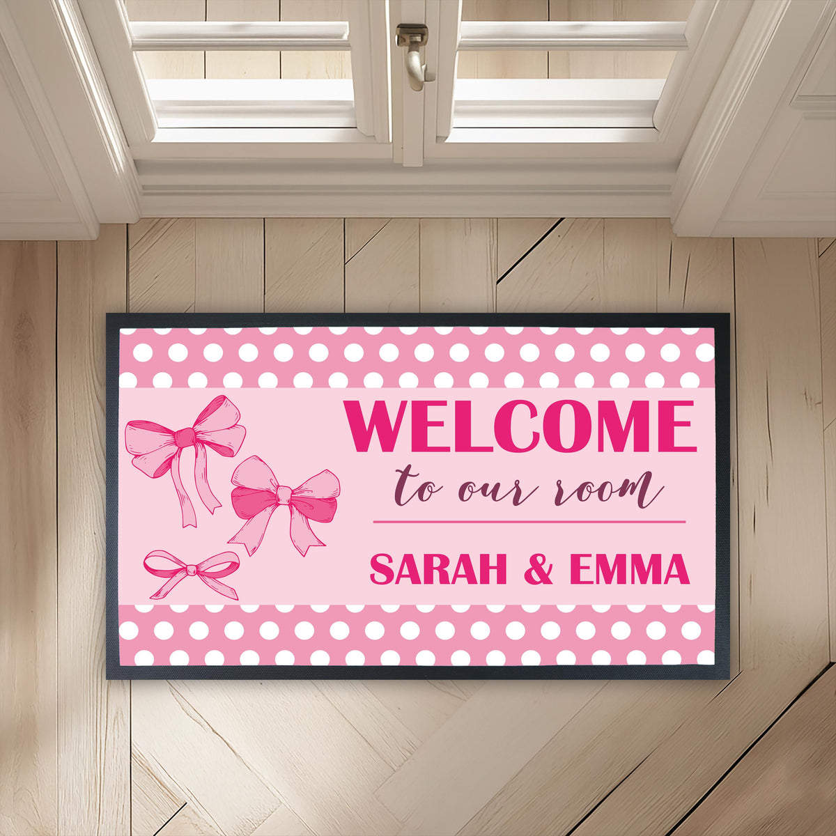 Welcome To Our Room Mat, Cute Pink Coquette Bow Mat, Girls Room Decor