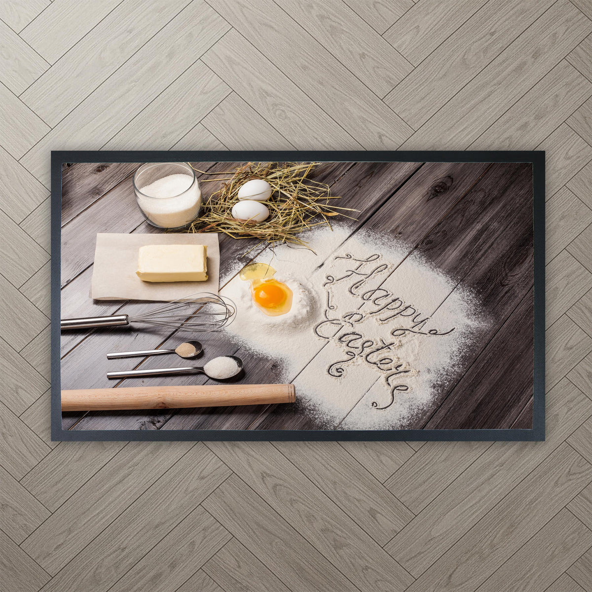 Happy Easter Baking Kitchen Mat, Farmhouse Spring Decor, Chef Gift, Non-Slip Floor Mat