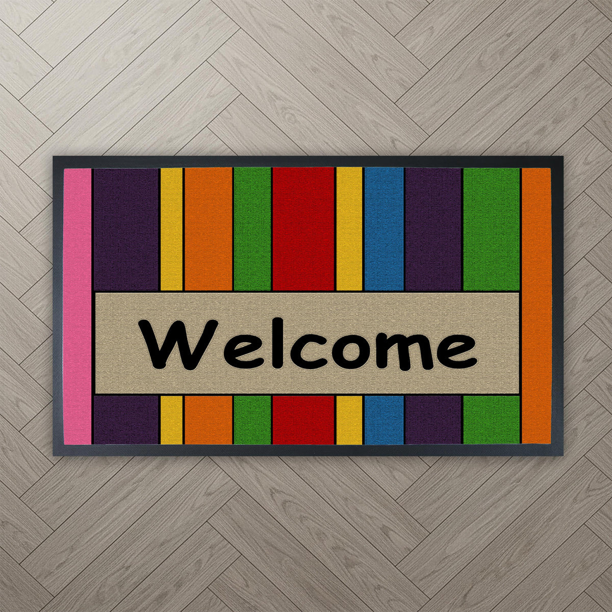 Rainbow Striped Welcome Doormat, Modern Boho Entryway Mat, Pride Home Decor Rug
