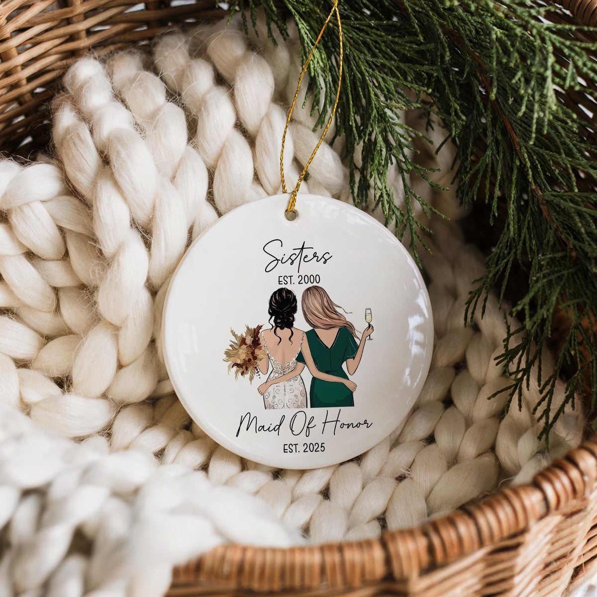 Personalized Sister Maid of Honor Ornament, Custom Bridesmaid Proposal Gift