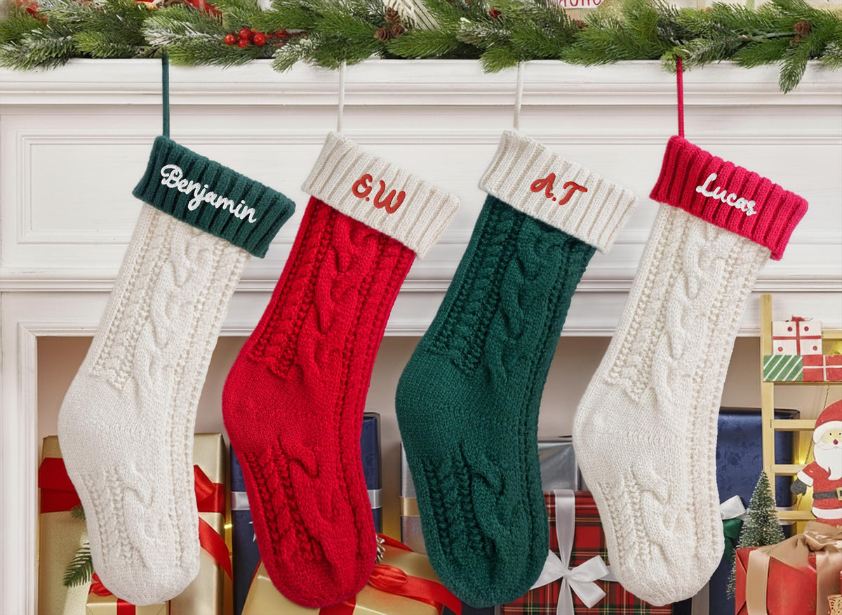 Fun Titles & Nicknames 2025 Embroidered Christmas Stockings, Knitted Family Stocking