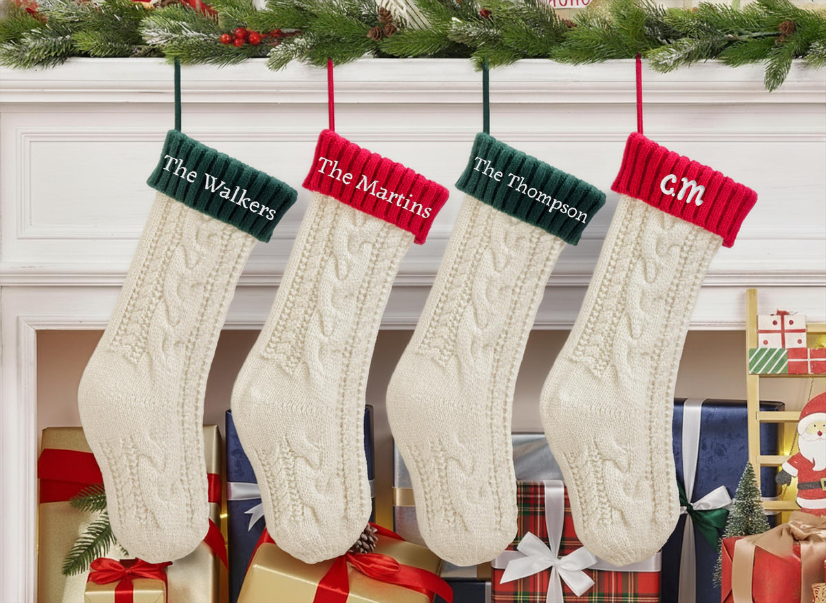 Fun Titles & Nicknames 2025 Embroidered Christmas Stockings, Knitted Family Stocking