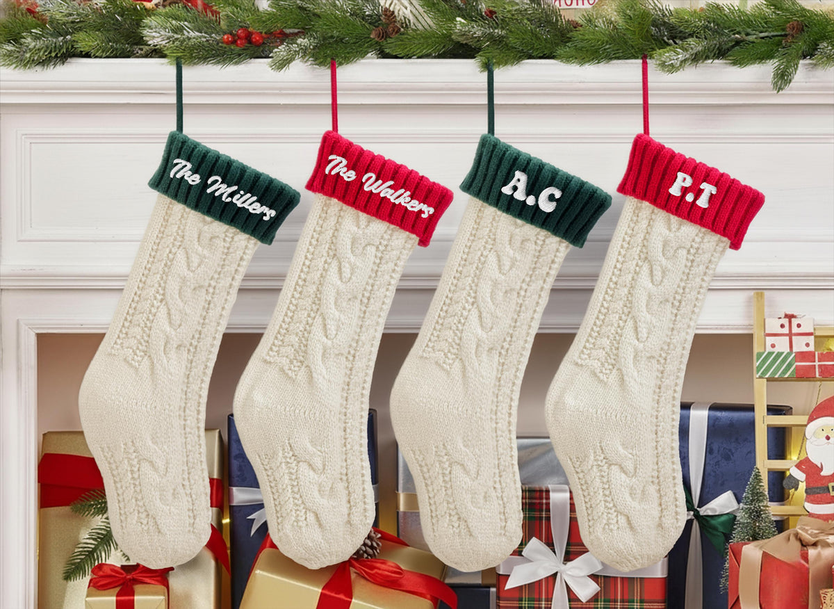 Funny Embroidered 2025 Christmas Stockings, Personalized Knitted Family Stocking
