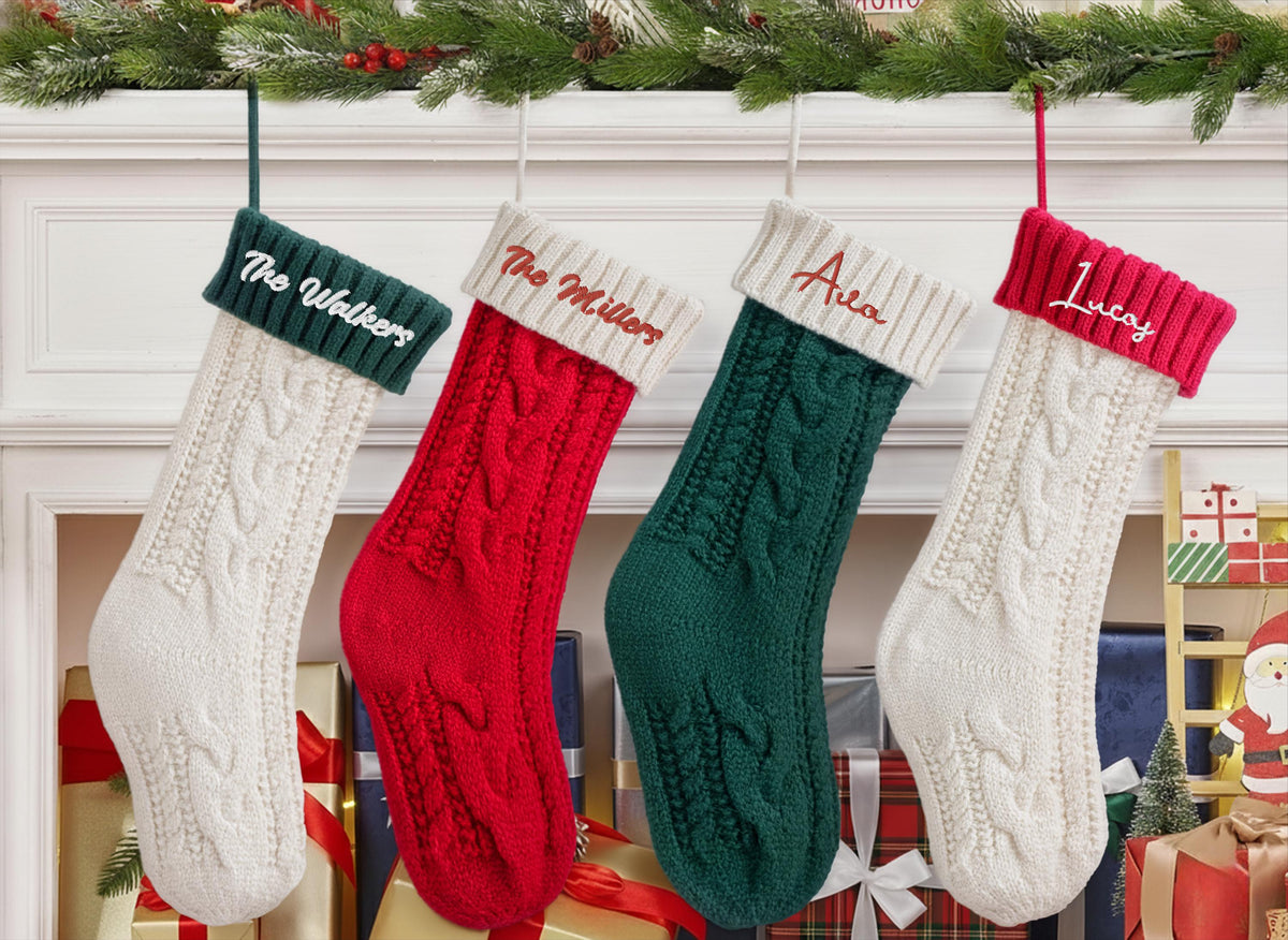 Funny Embroidered 2025 Christmas Stockings, Personalized Knitted Family Stocking