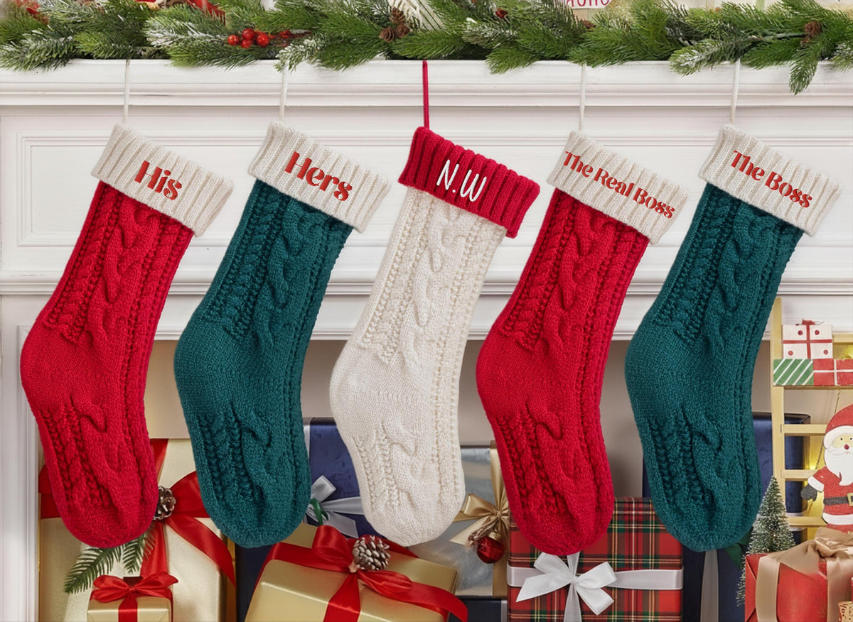 Monogram 2025 Embroidered Christmas Stockings, Personalized Knitted Family Stocking