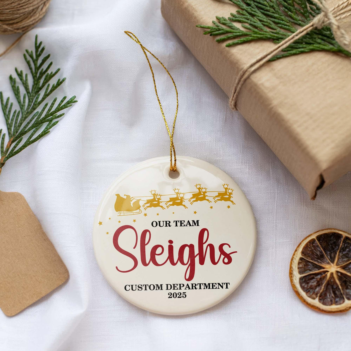 Personalized Team Christmas Ornament, Our Team Sleighs, Custom Coworker Gift