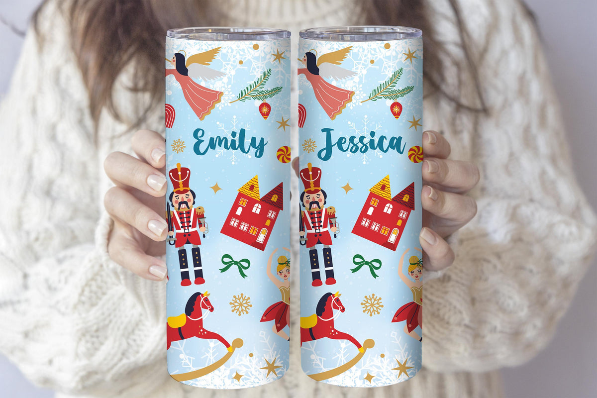 Personalized Nutcracker Pattern Hot Chocolate Tumbler, Cozy Christmas Vibe Insulated Coffee Cup
