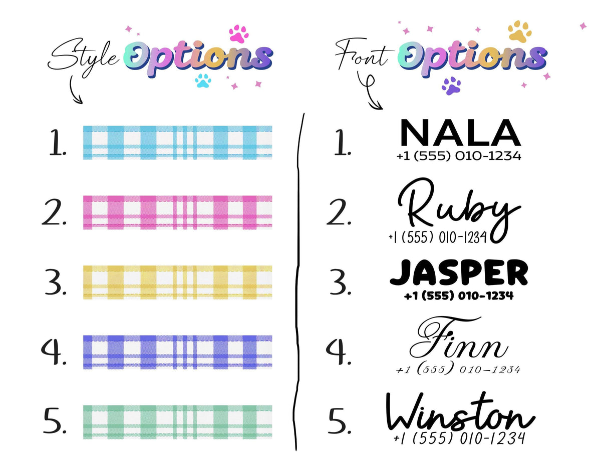 Personalized Plaid Pet Collar, Engraved Metal Buckle Dog Cat Collar With D-Ring