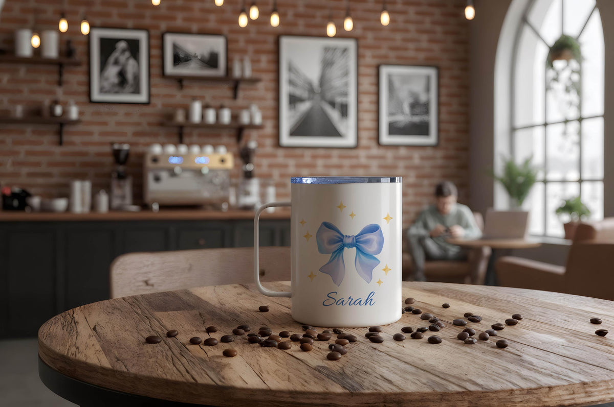 Custom Name Coquette Mug, Pink Bow Aesthetic Coffee Cup, Cute Girly Personalized Mug Gift