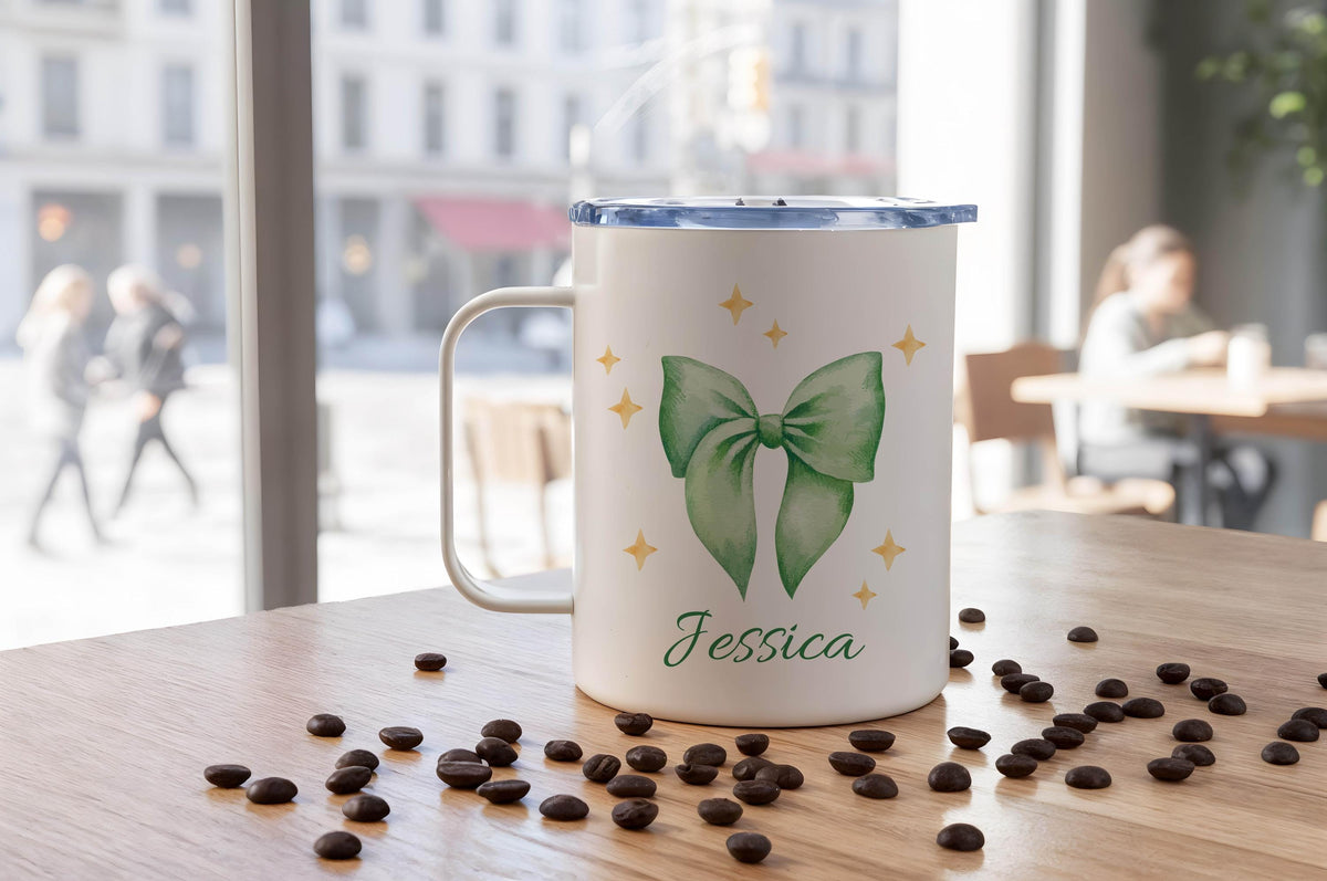 Custom Name Coquette Mug, Pink Bow Aesthetic Coffee Cup, Cute Girly Personalized Mug Gift