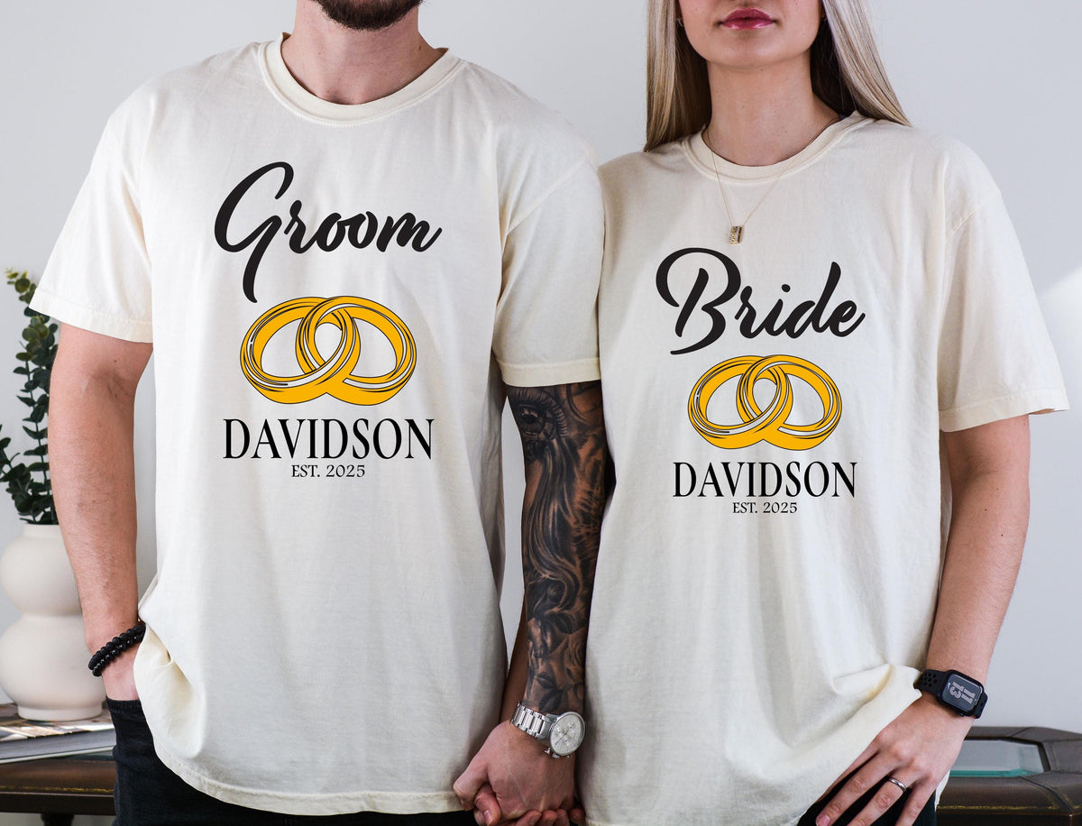 Custom Bride & Groom T-shirt, Matching Husband and Wife Tee, Newlywed Gift Shirt