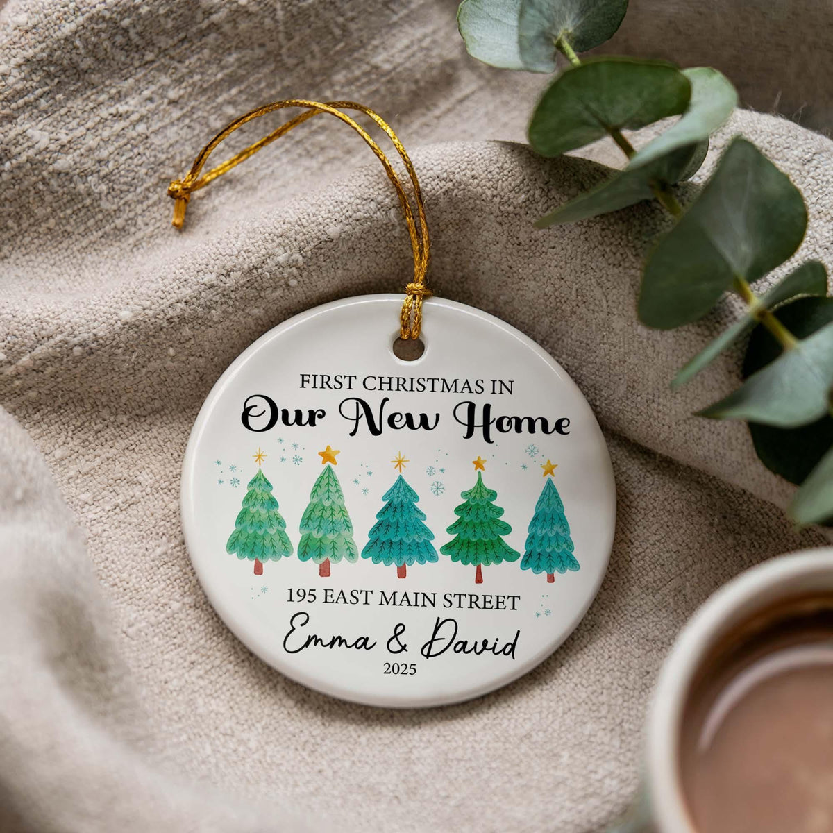 Personalized First Christmas In New Home Ornament, Ceramic Keepsake