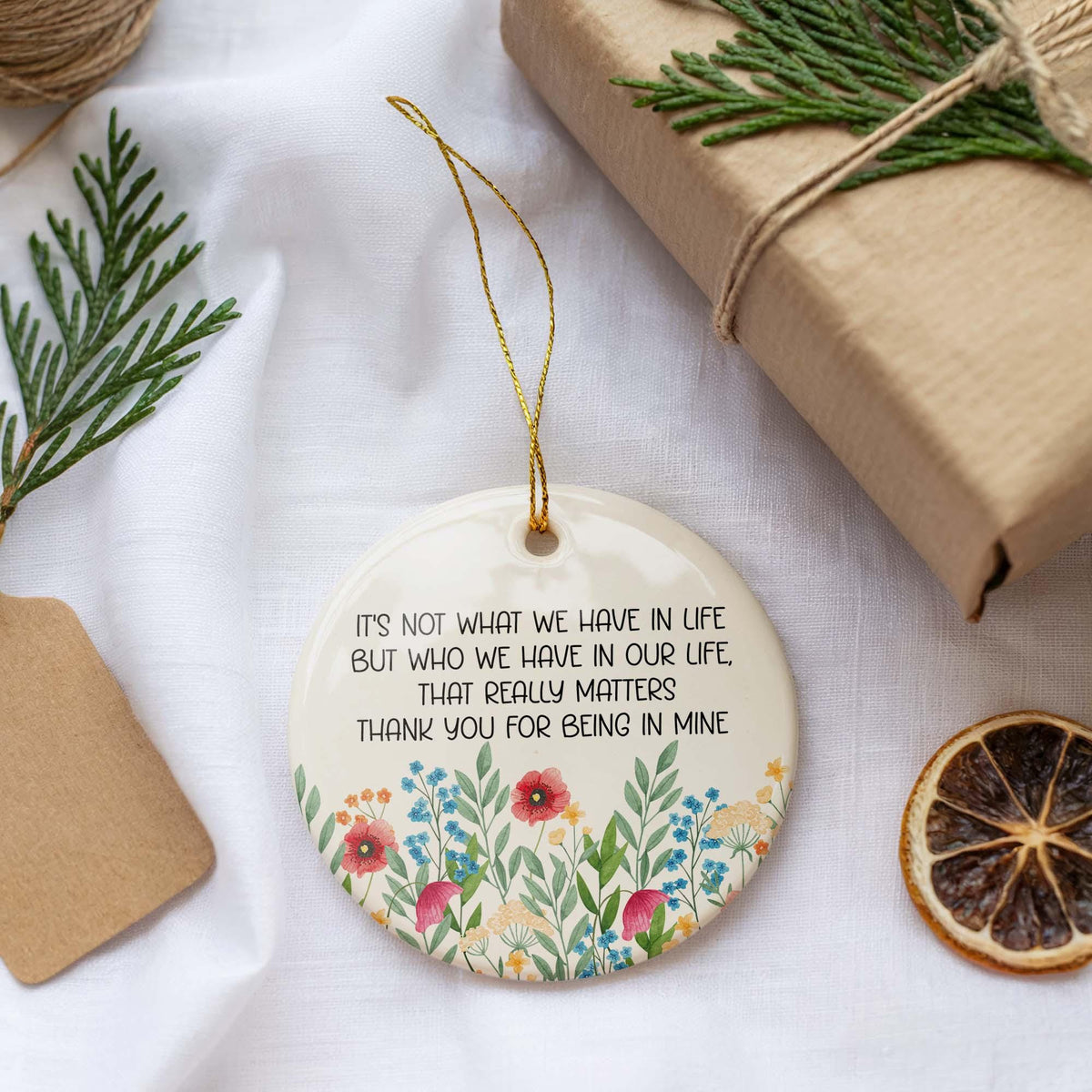 Floral Thank You For Being In Mine Ornament, Meaningful Friend Ornaments, Appreciation Keepsake