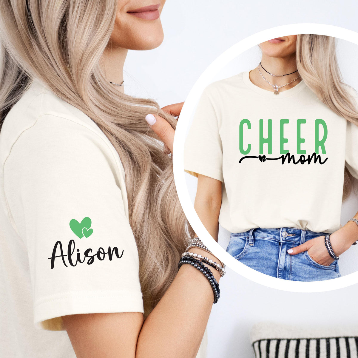 Personalized Cheer Shirt, Mom with Kids Name Sweater, Cheerleading Mama Tee