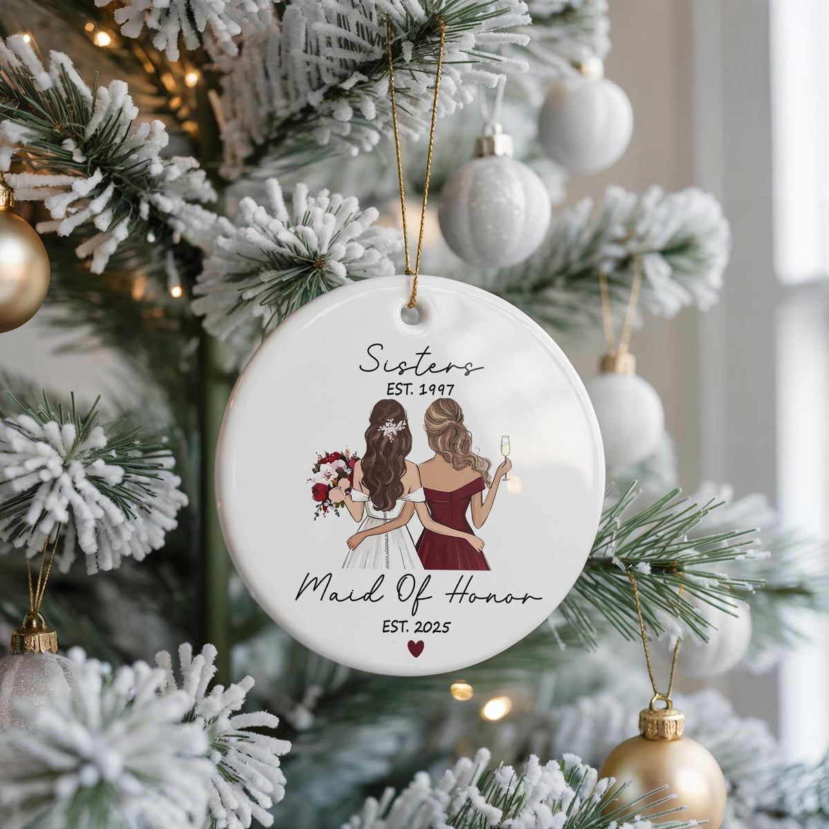 Personalized Sister Maid of Honor Ceramic Ornament
