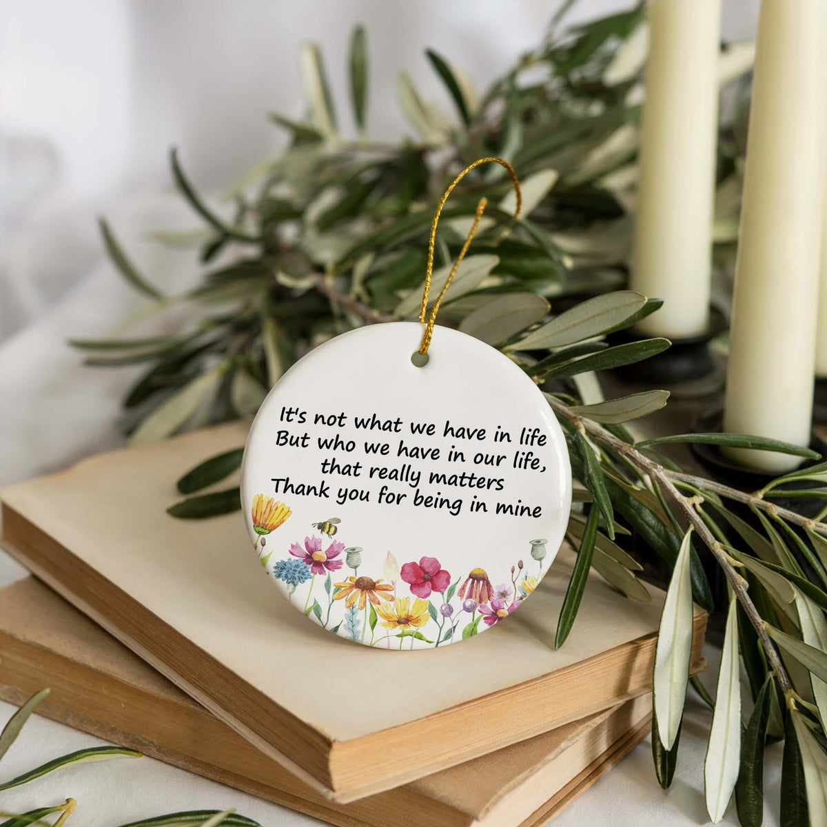 Floral Thank You For Being In Mine Ornament, Ceramic Friend Appreciation Keepsake
