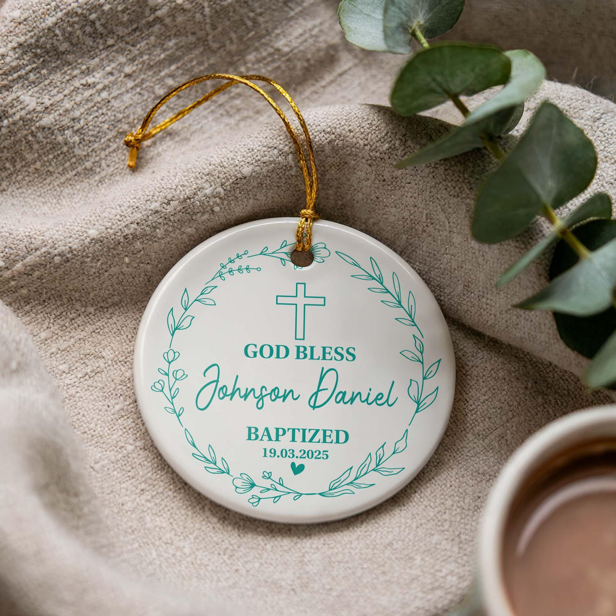 Personalized Baptism Ceramic Ornament, Baby Christening Keepsake