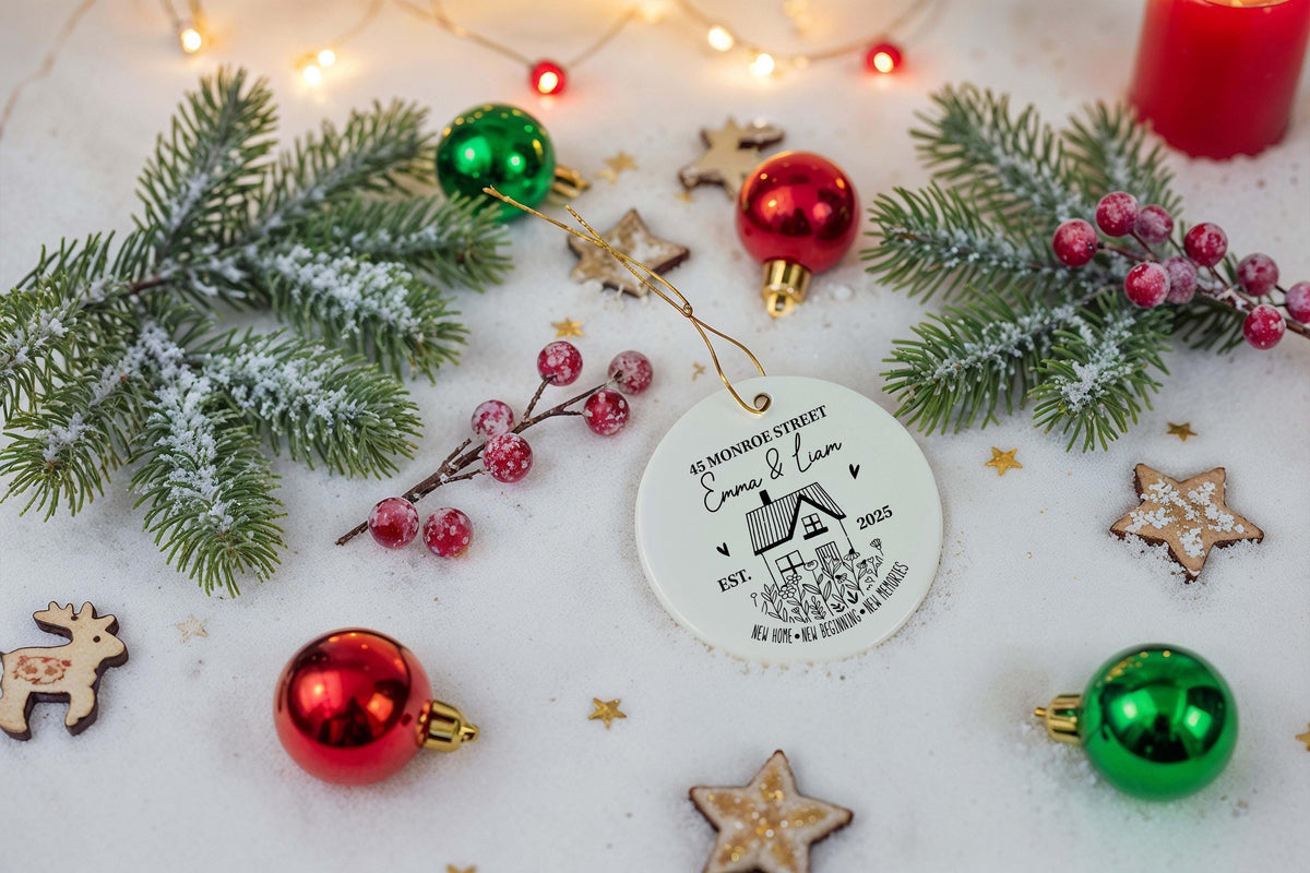 Custom Name & Address Couple Moving Ornament, New Home New Beginning New Memories Keepsake