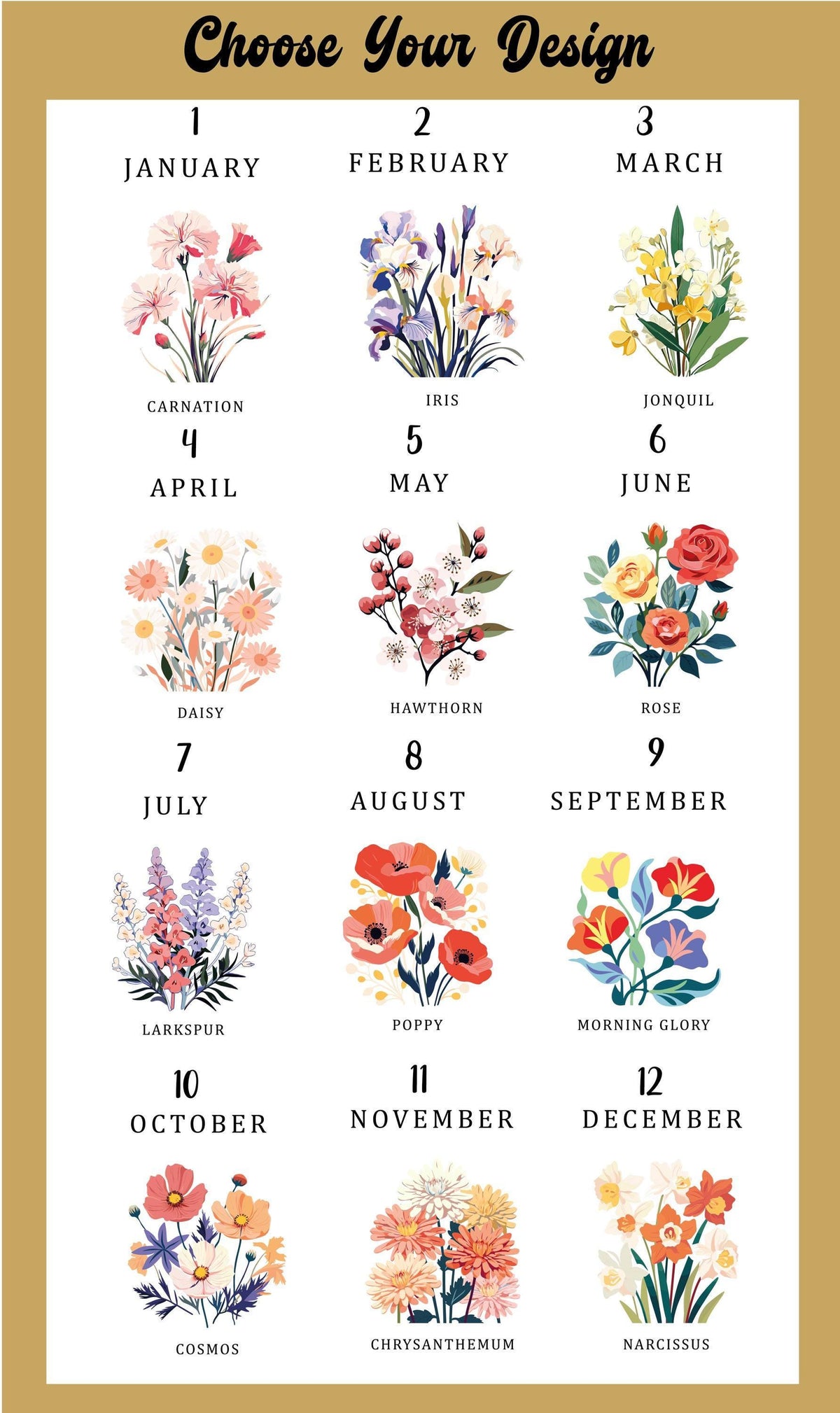Personalized Colorful Birth Flower Cup, Water Color Floral Design Can Glass Tumbler