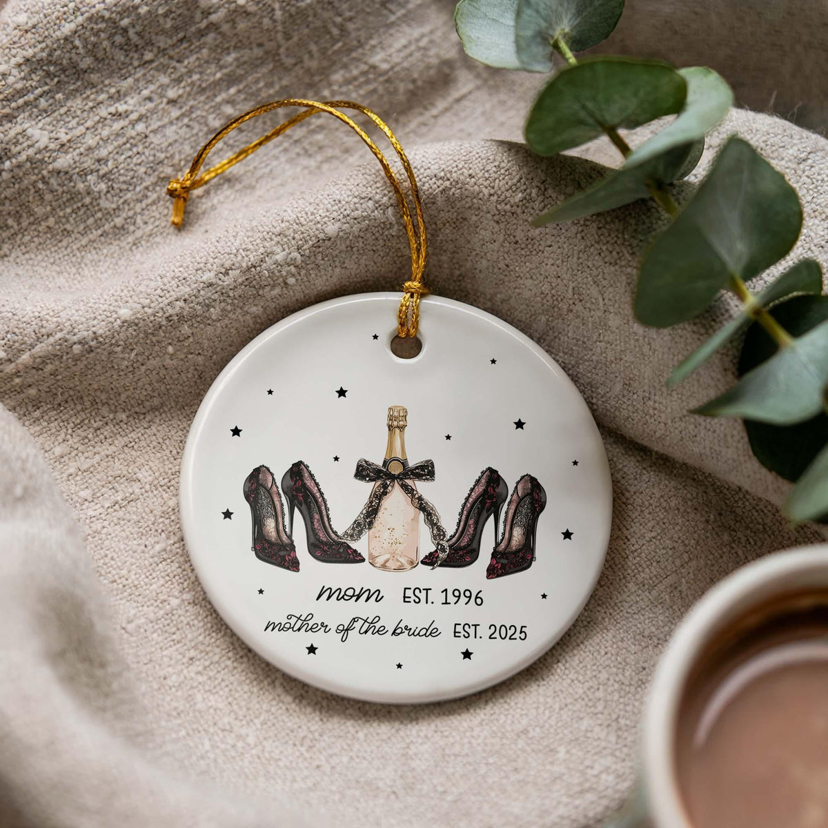 Mother of the Bride Ornament, Custom Wedding Keepsake, Ceramic Christmas Ornament