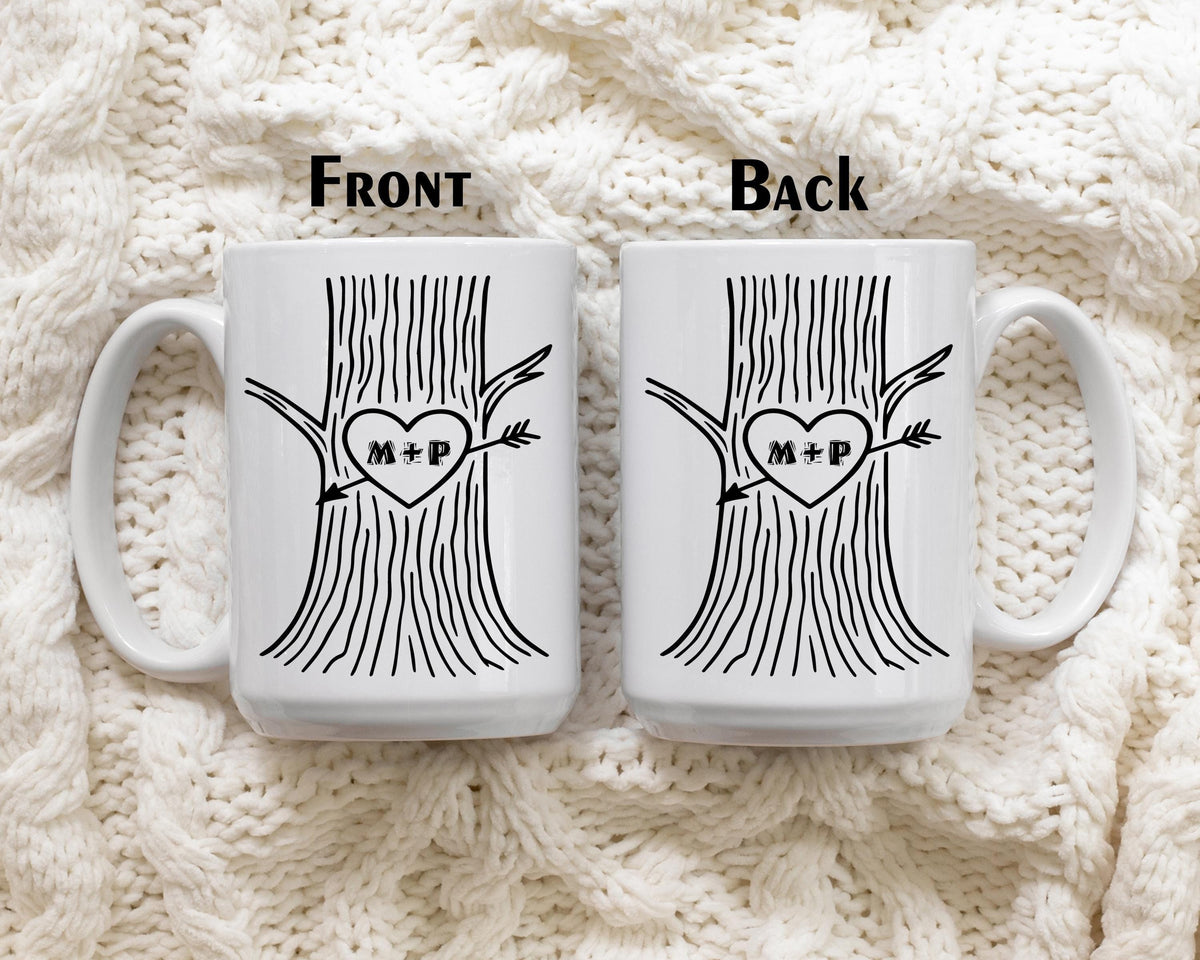 Personalized Heart Tree Ceramic Cup, Couple Initials Coffee Mug, Valentine's Day Gift For Her