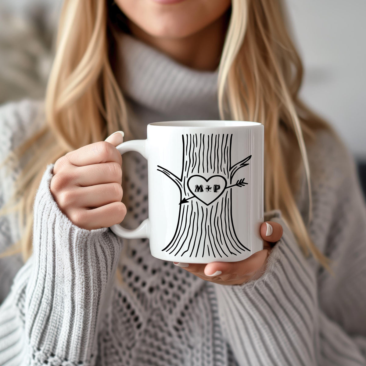 Personalized Heart Tree Ceramic Cup, Couple Initials Coffee Mug, Valentine's Day Gift For Her