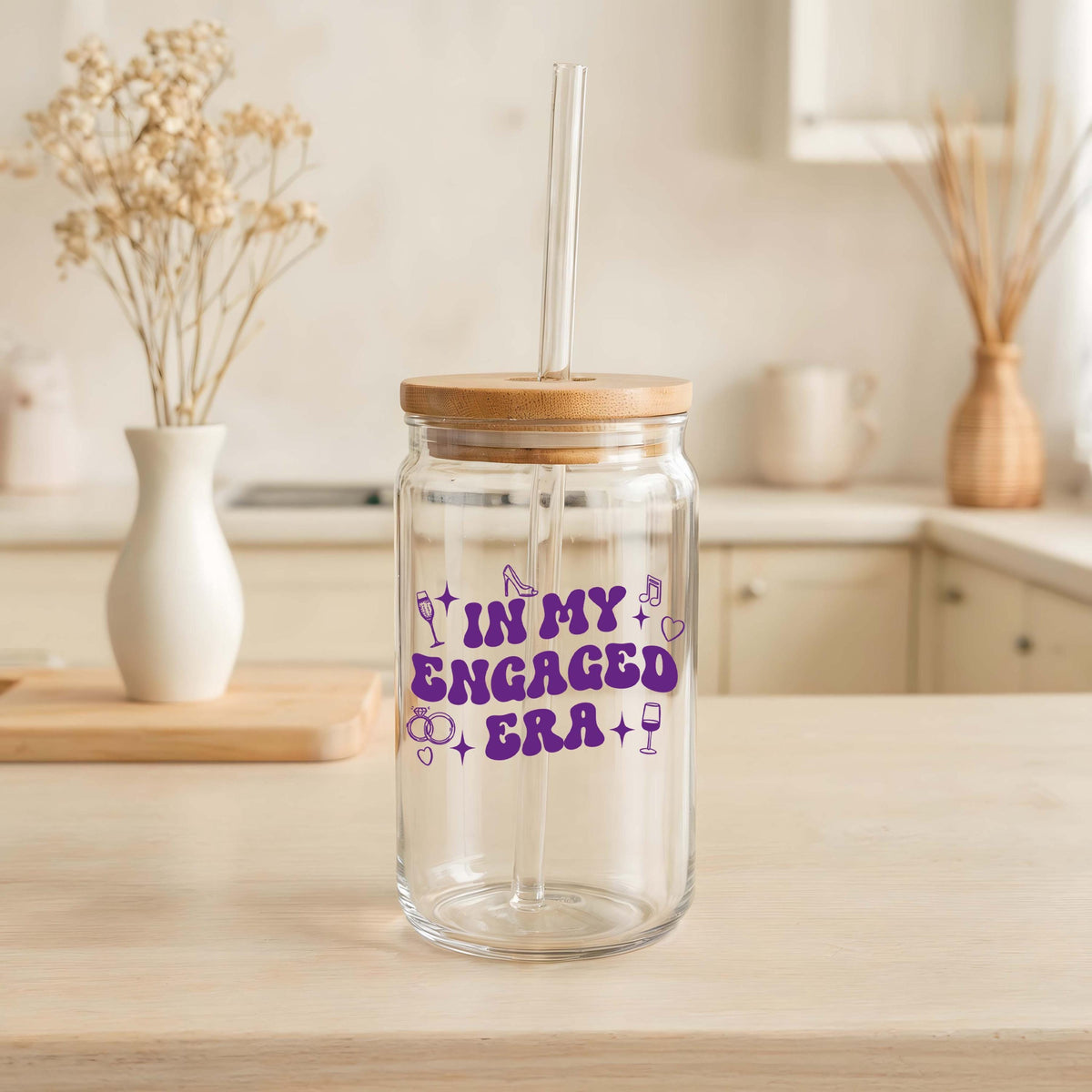 Personalized In My Engaged Era Can Glass Tumbler, Color Optional Newly Engaged Cup