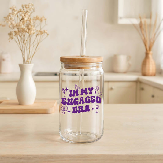Personalized In My Engaged Era Can Glass Tumbler, Color Optional Newly Engaged Cup
