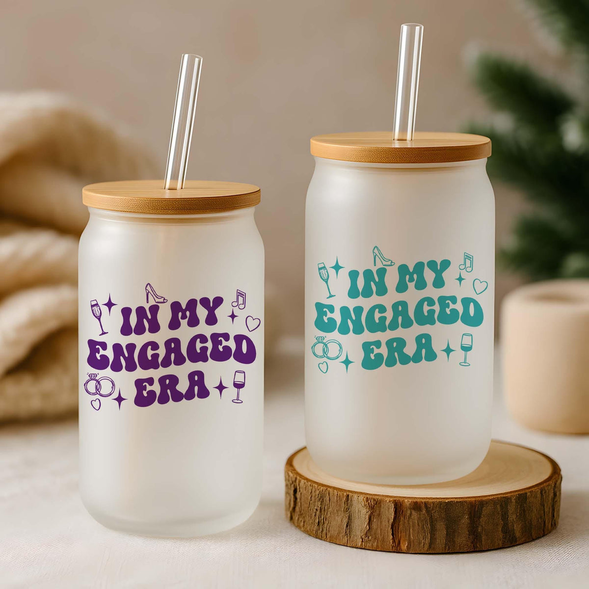 Personalized In My Engaged Era Can Glass Tumbler, Color Optional Newly Engaged Cup