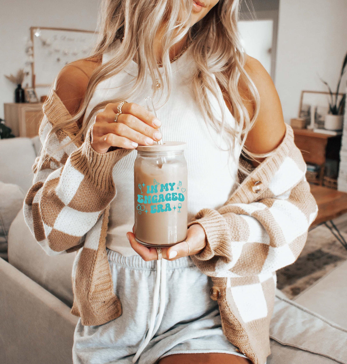 Personalized In My Engaged Era Can Glass Tumbler, Color Optional Newly Engaged Cup
