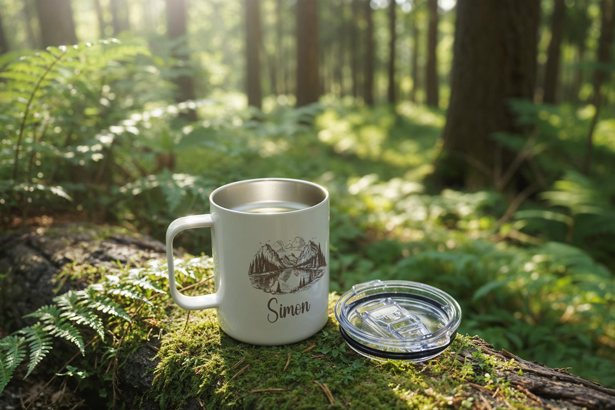 Custom Name Camping Mug, Personalized Campfire Mug, Adventure Lovers Cup, Nature Enthusiast Mug