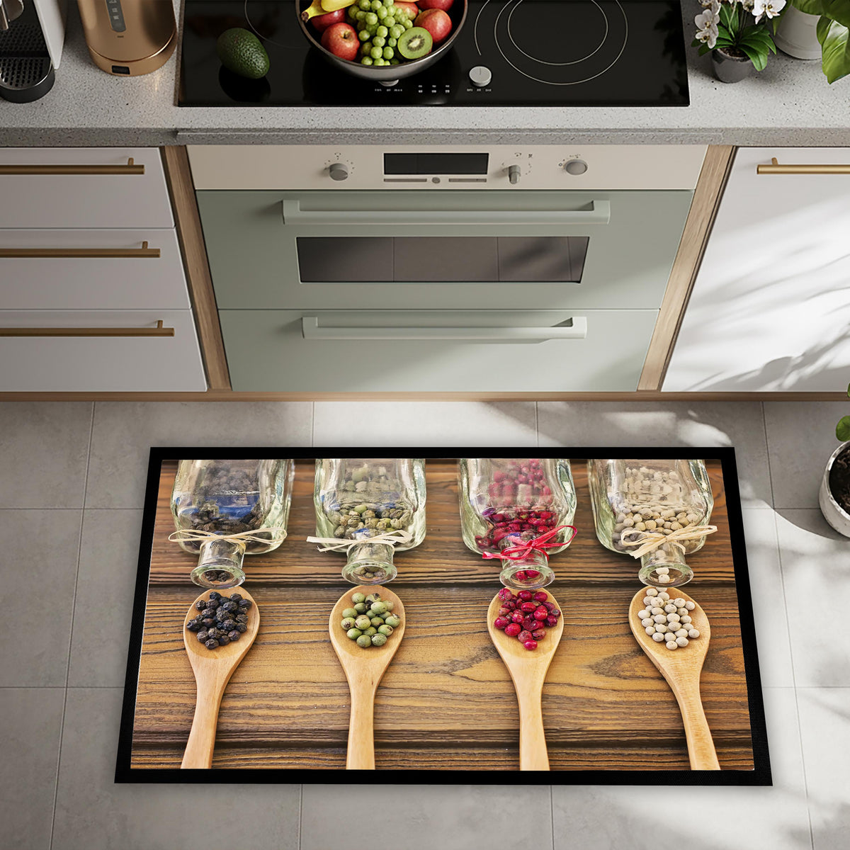 Spices Kitchen Mat, Rustic Wood Cooking Rug, Non-Slip Washable Indoor Decor