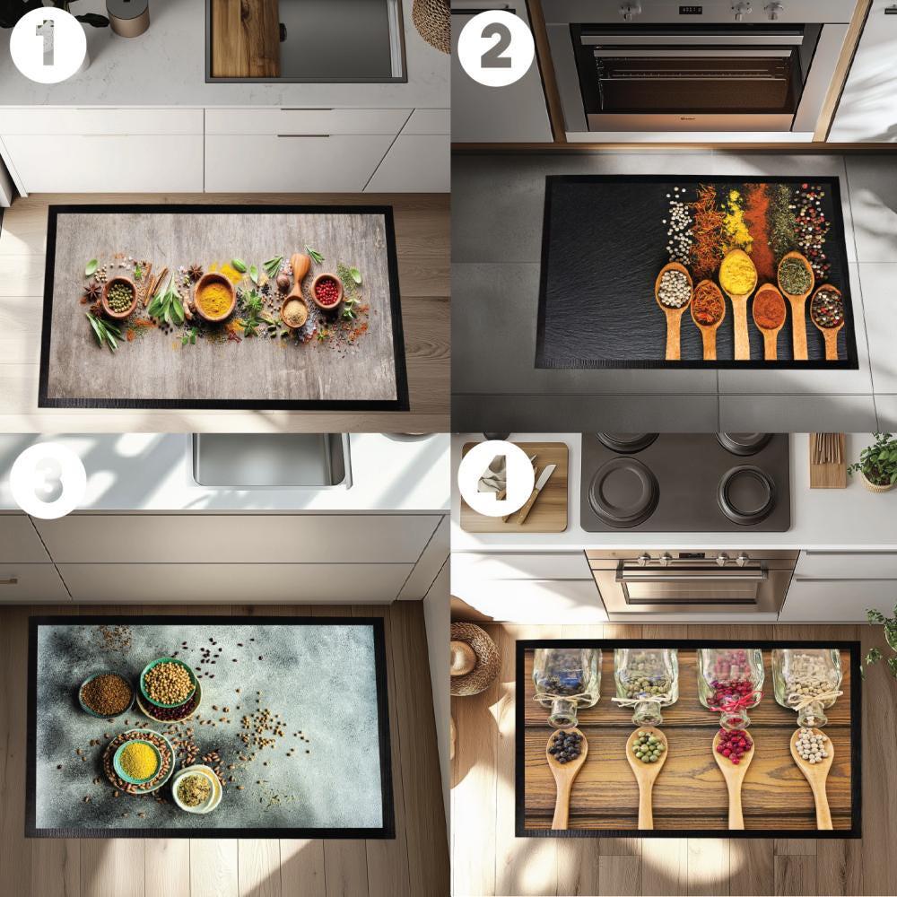 Spices Kitchen Mat, Rustic Wood Cooking Rug, Non-Slip Washable Indoor Decor
