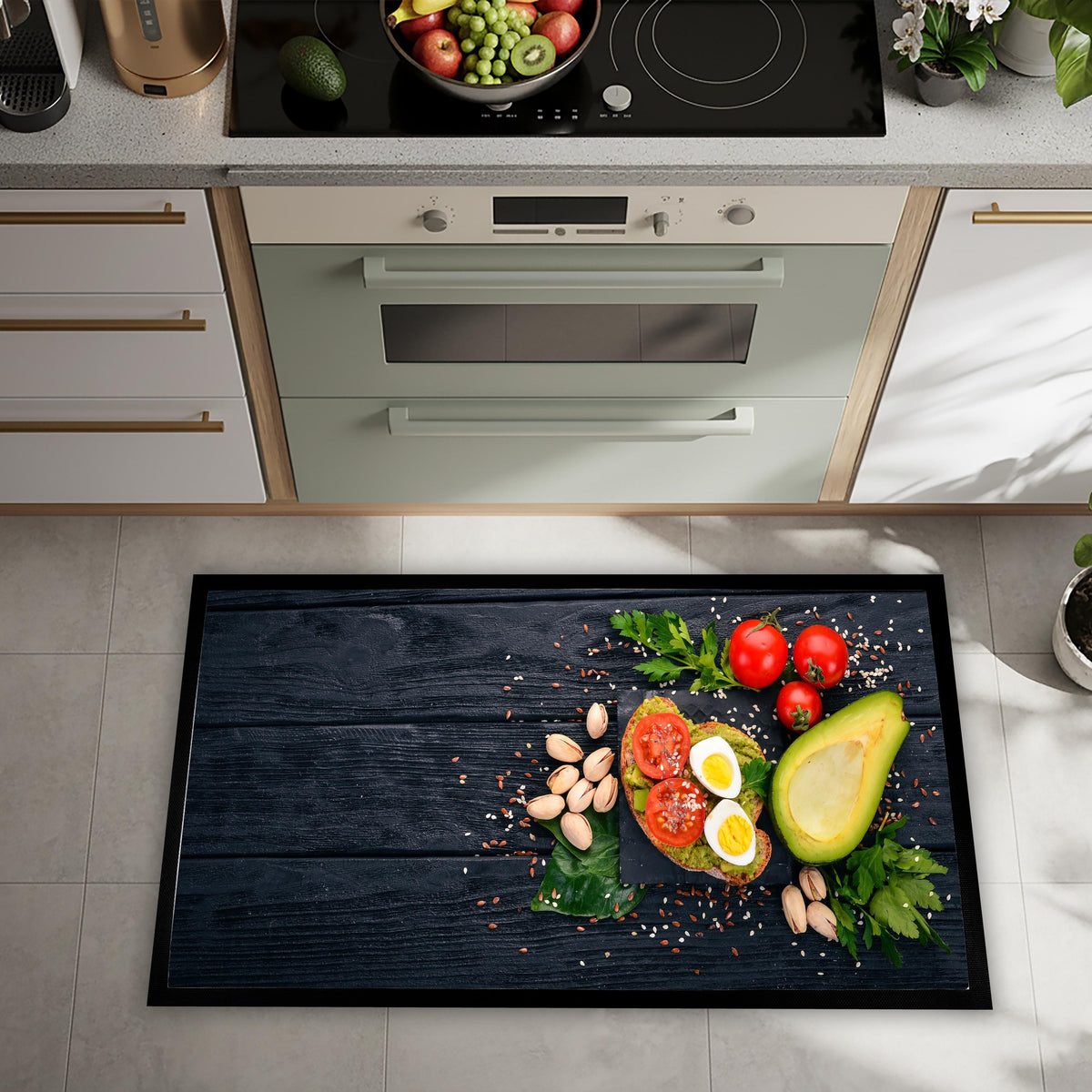 Kitchen Floor Mat, Avocado Toast Art, Washable Indoor Rug, Farmhouse Style Home Decor