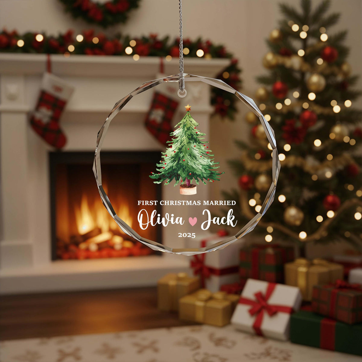 Personalized Crystal First Christmas Married Ornament, Custom Glass Keepsake