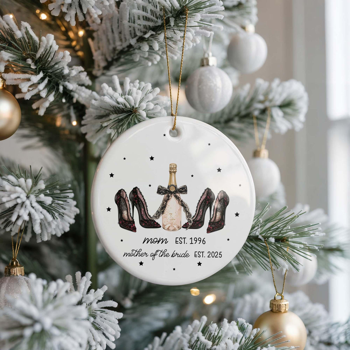 Mother of the Bride Ornament, Custom Wedding Keepsake, Ceramic Christmas Ornament
