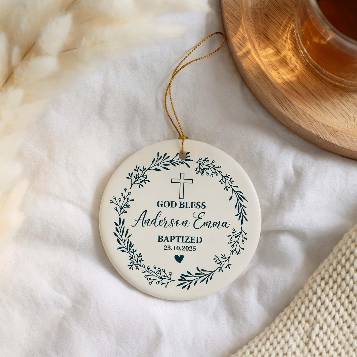 God Bless Ornament, Personalized Baptism Ornament, Custom Baby Name Keepsake