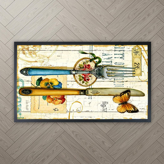 Vintage Floral Butterfly Kitchen Mat, Washable Non-Slip Floor Rug