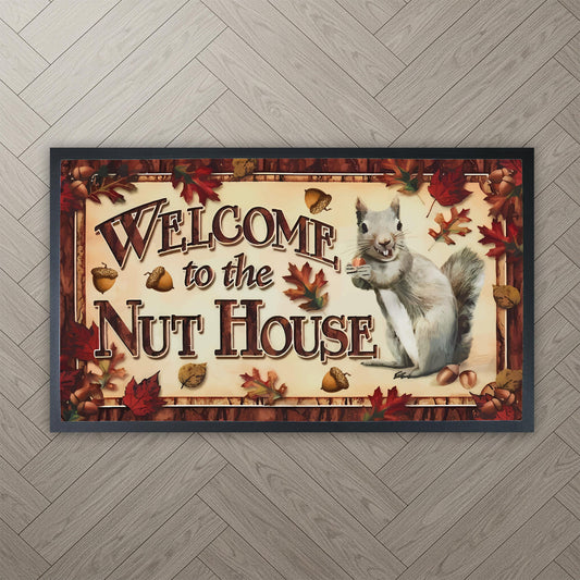 Welcome to the Nut House Doormat, Funny Squirrel Door Mat, Nut House Entryway Rug
