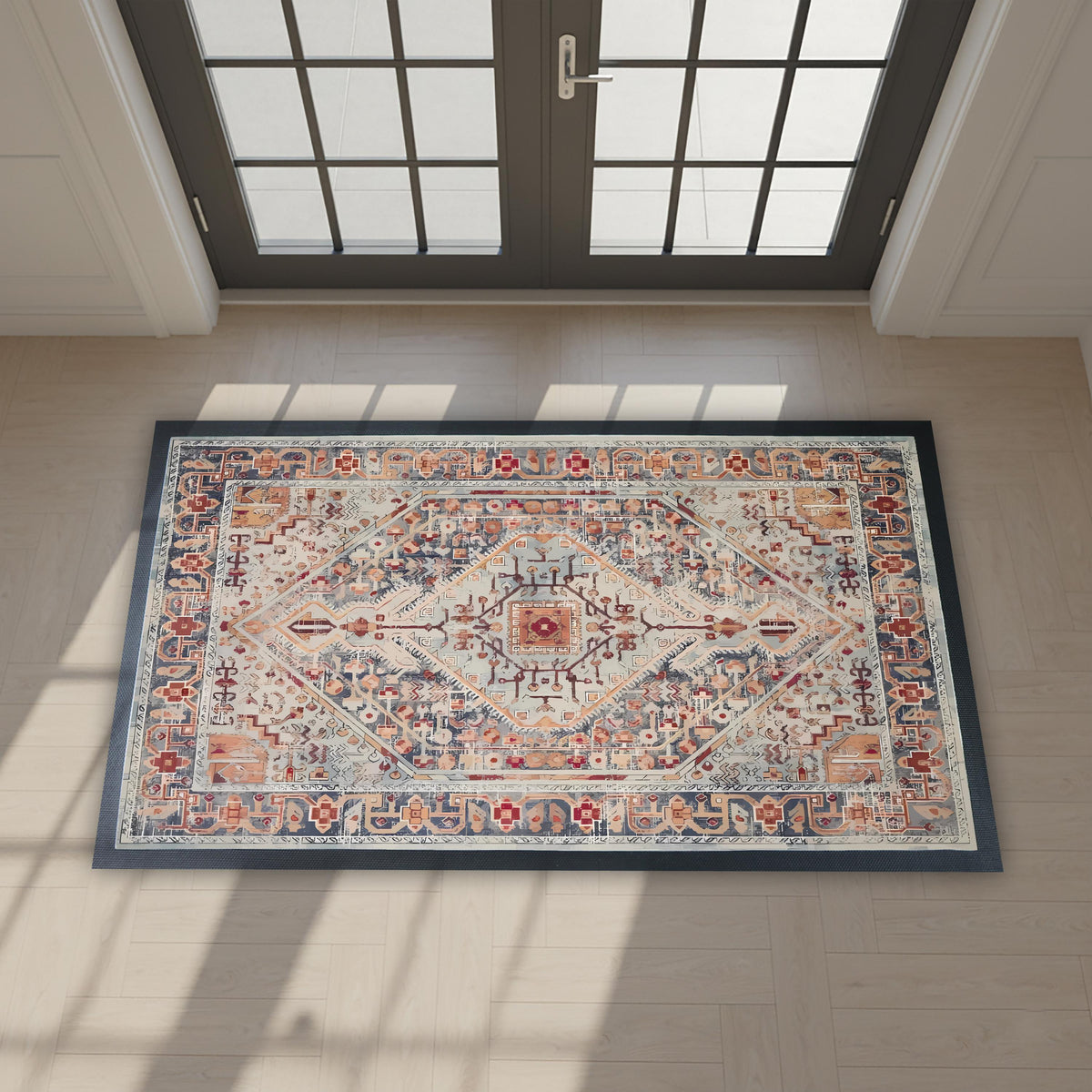 Bohemian Pattern Welcome Doormat, Vintage Style Geometric Door Mat, Turkish Rug Motif Mat