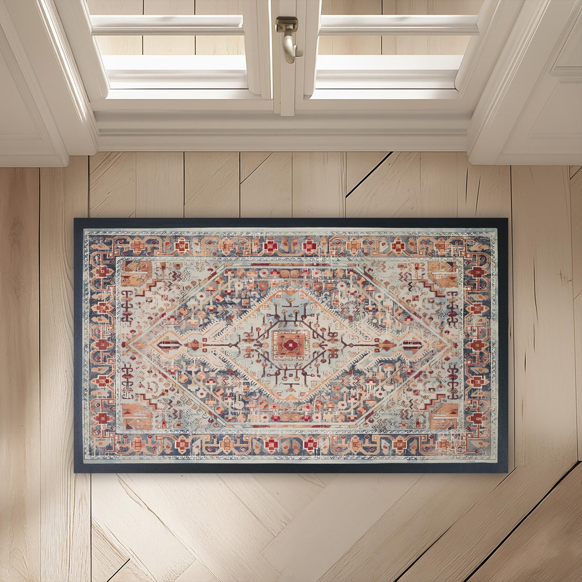 Bohemian Pattern Welcome Doormat, Vintage Style Geometric Door Mat, Turkish Rug Motif Mat